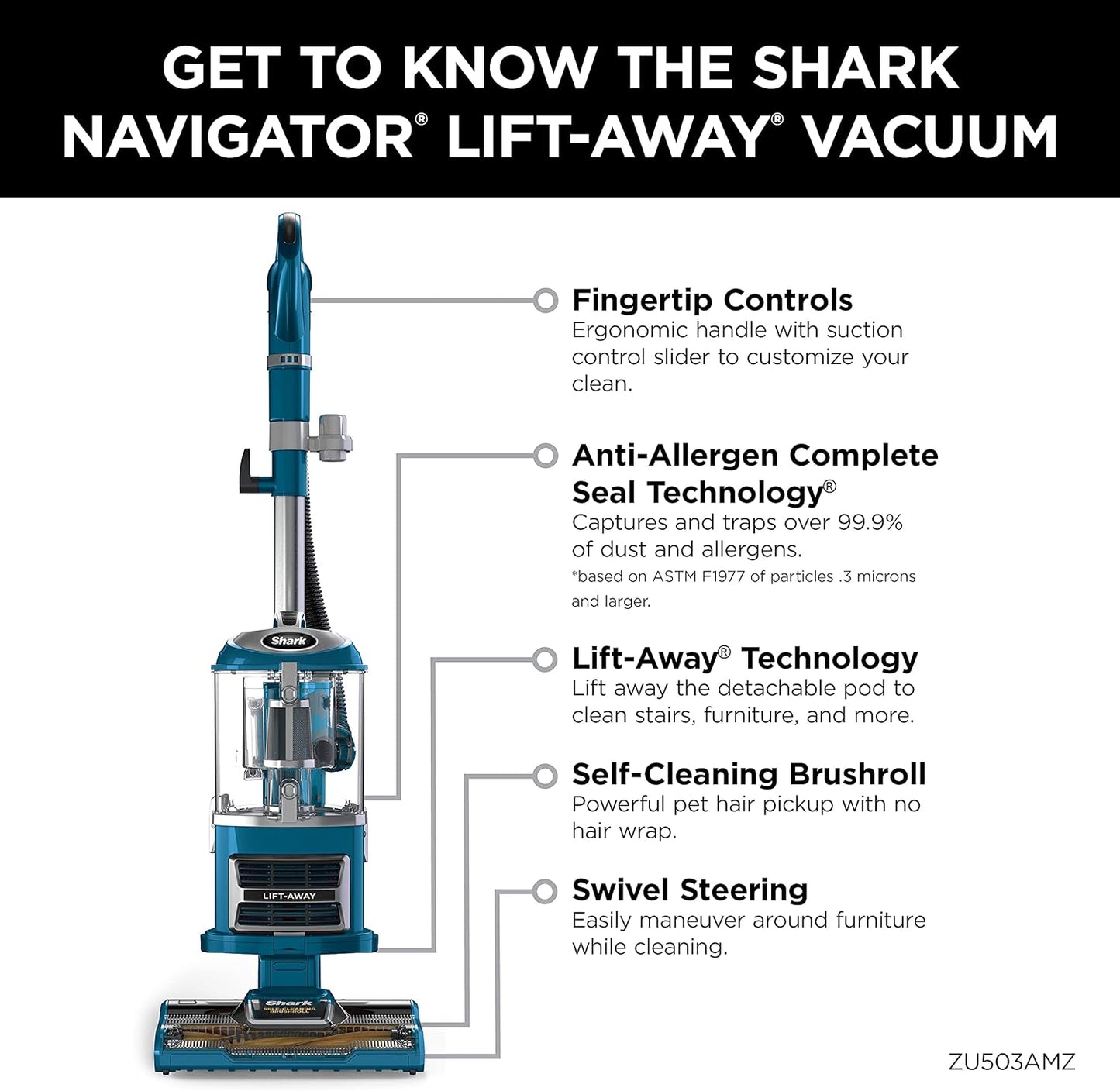 Shark Upright Vacuum, Teal, ZU503
