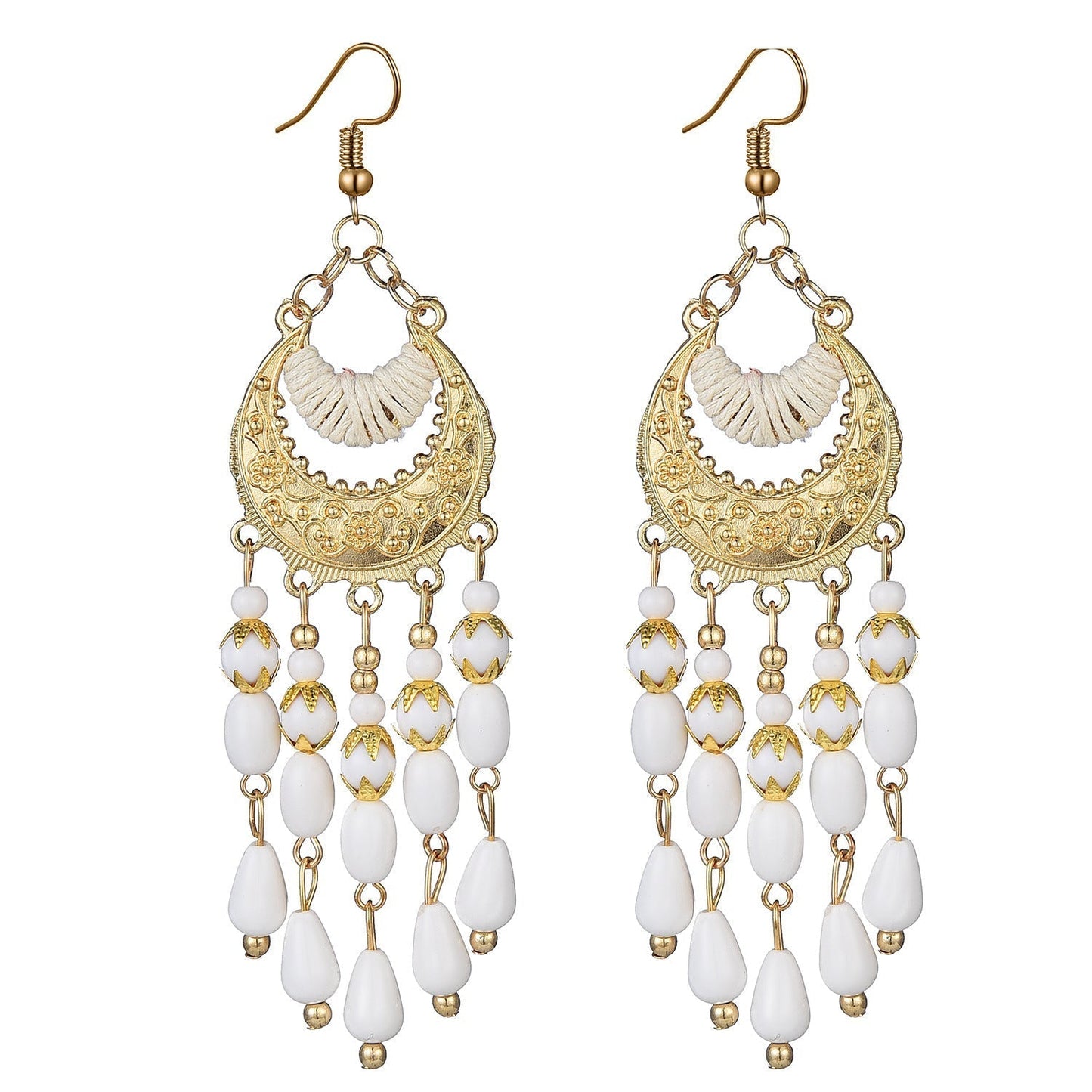 Ethnic style tassel bead earrings