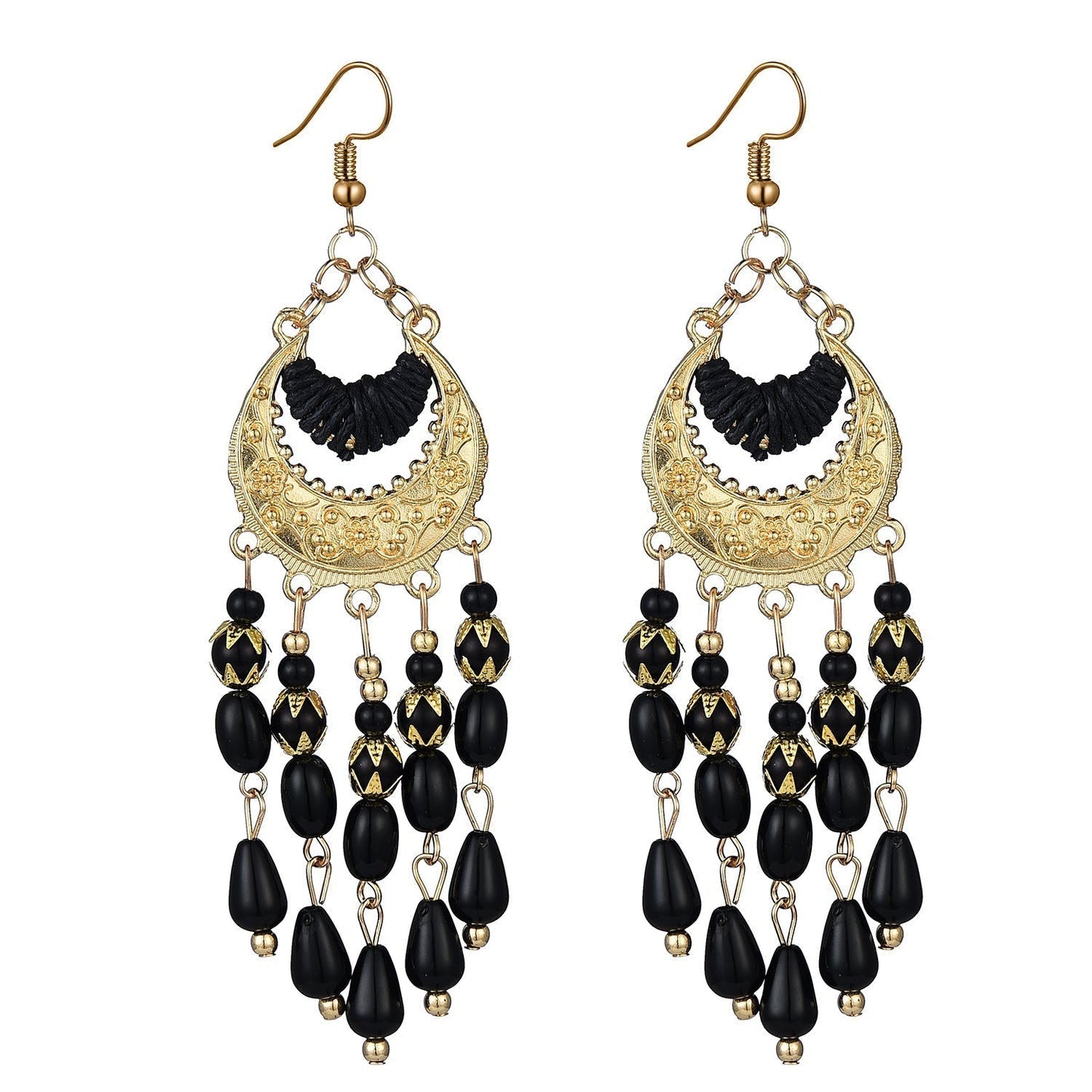 Ethnic style tassel bead earrings